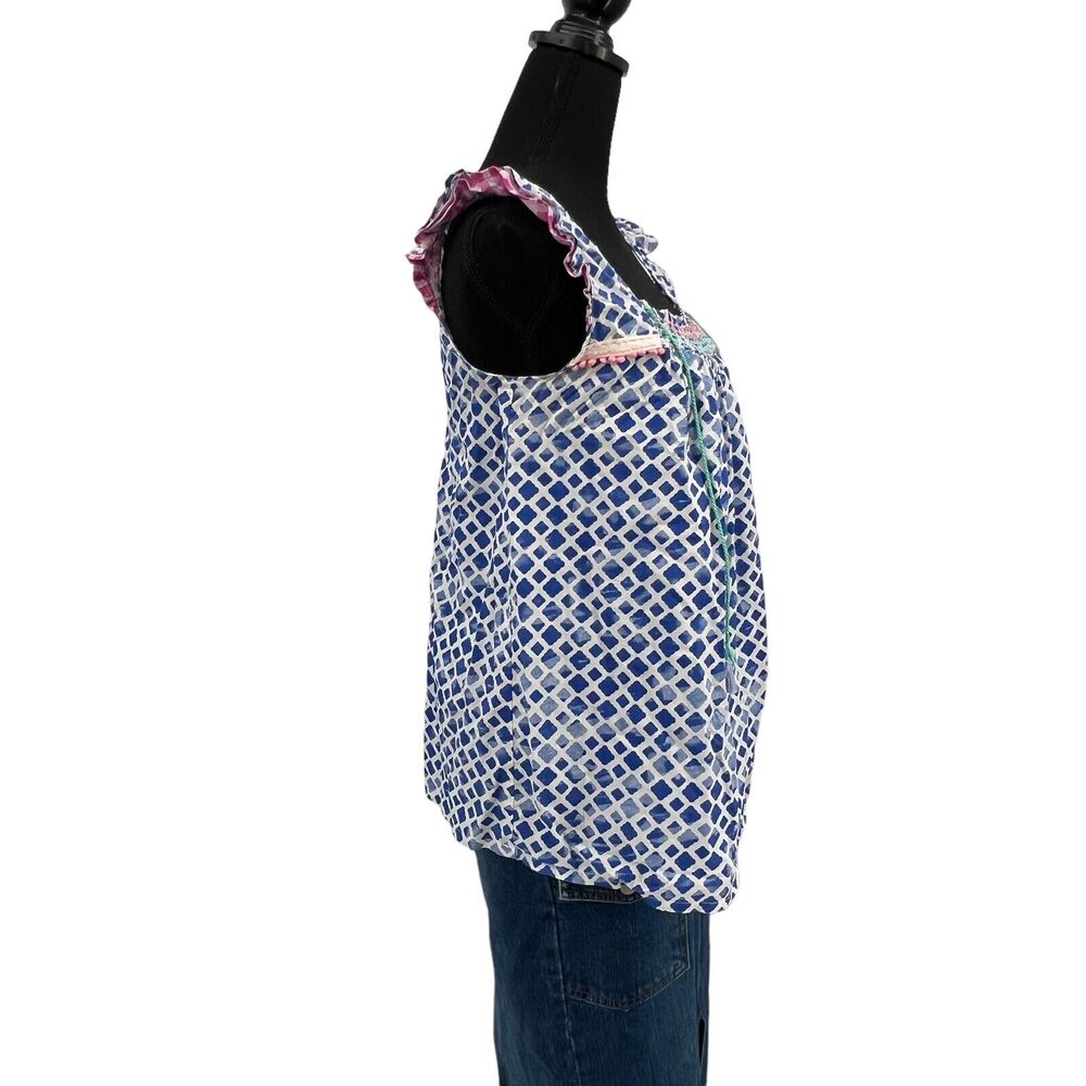 Matilda Jane Women’s Wandering Waters Blue & White Smocked Shirt Tank Small‎ - Picture 4 of 7
